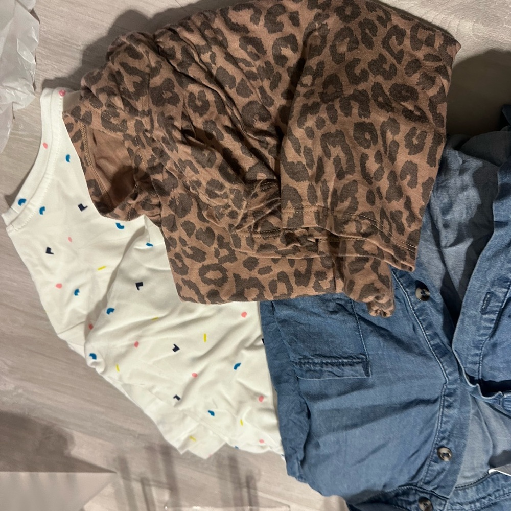 Leopard Print, jean shirt, heart shirt —- maternity